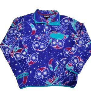 Patagonia Synchilla Pullover Jacket Womens Small Snap T Moon Owl Blue Fleece GUC